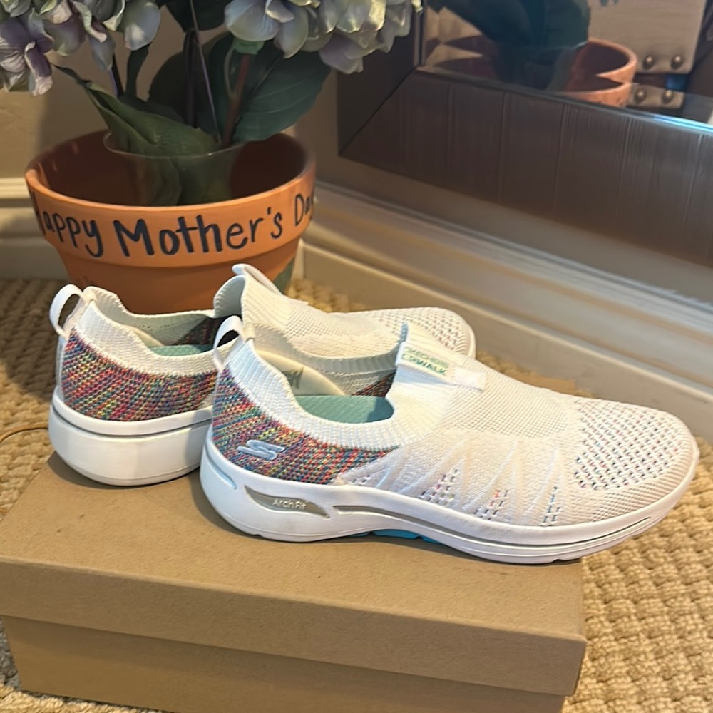 Skechers Kids' White and Multicolor Slip-On Shoes